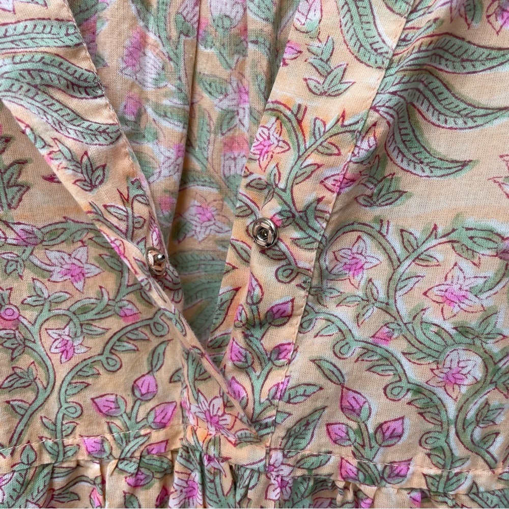 Juliet Dunn 100% Cotton Tiered Tunic Babydoll Minidress Peach Floral Size S - Picture 5 of 9